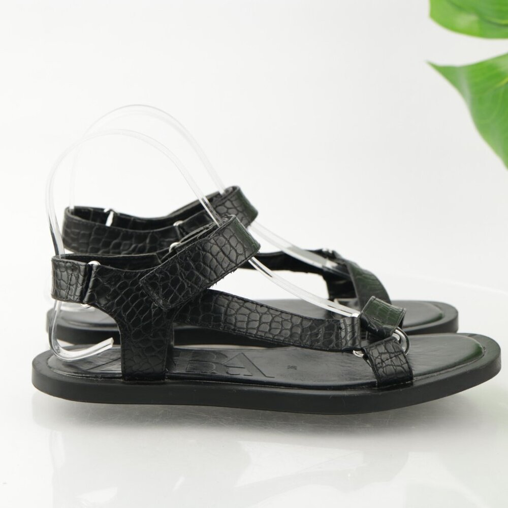 Zara Womens Sandal Size 36 6 Black Croc Strappy Flat Casual Sporty Shoe Vegan - Picture 8 of 11